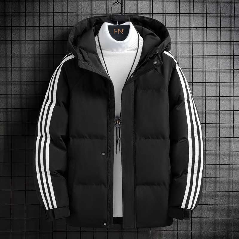Autumn New Hooded Three Bars Loose Couple Cotton-padded Clothes Men's Trend Thick Winter Cotton-padded Jackets Large Size