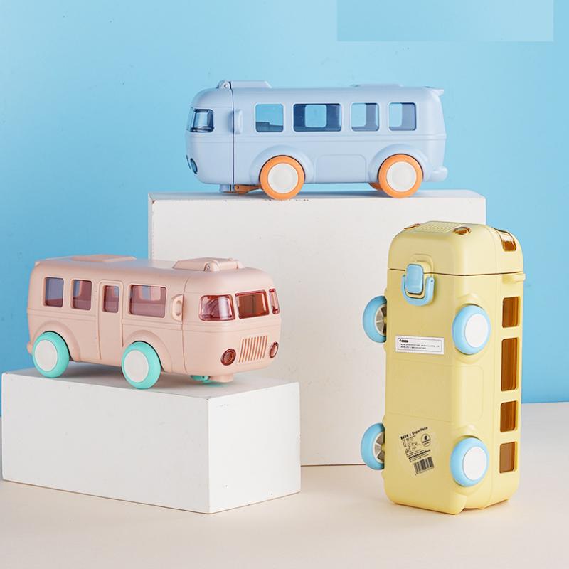 500ml Cartoon Babybus Bus Design Kids Baby Water Bottle Straw Cup Outdoor Travel