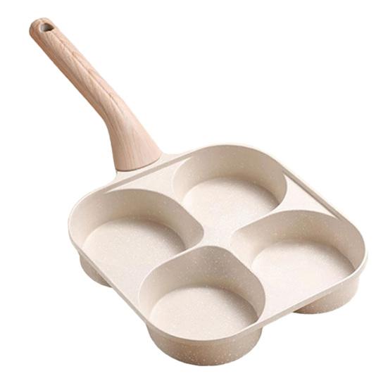 

4-Cup Nonstick Egg Pan 4-in-1 Breakfast Pan with Wooden Handle Fast Heating Aluminum Omelette