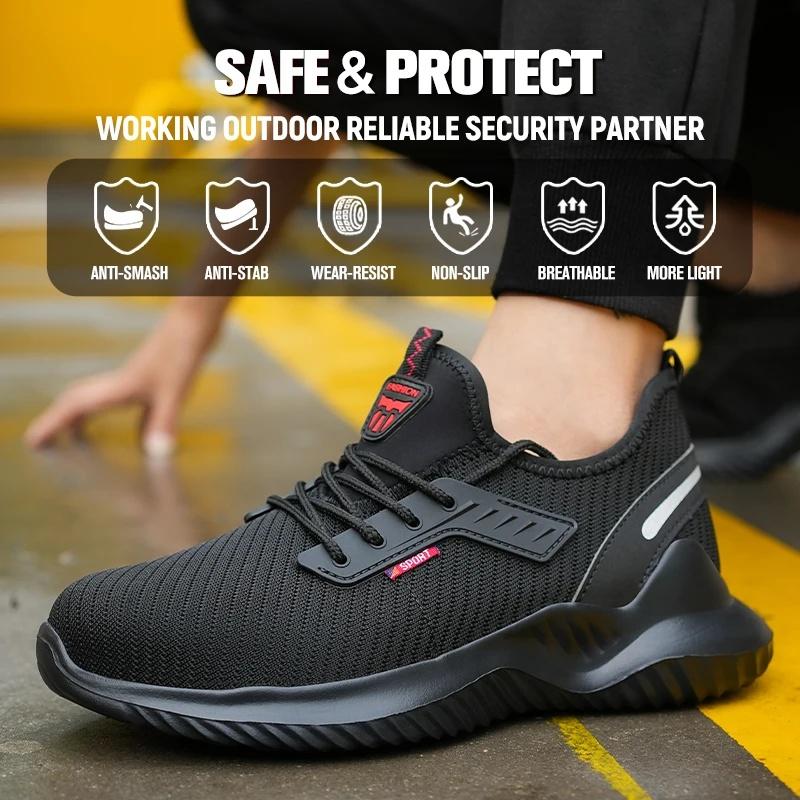 Lightweight Safety Shoes Men Steel Toe Sneakers Puncture Proof Breathable Safety Boots Man Dangerous Construction Work Foorwear