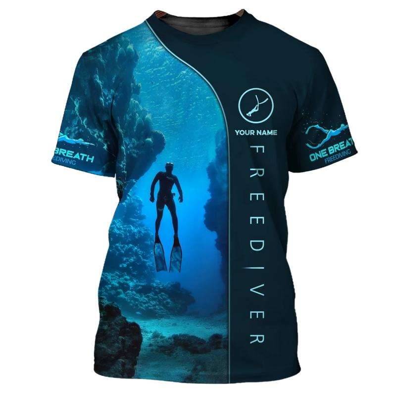 Custom Name 3D Print Diver T Shirts Tops Summer Short Sleeve Casual Scuba Diving Tshirt for Men Clothes Mens Shirts