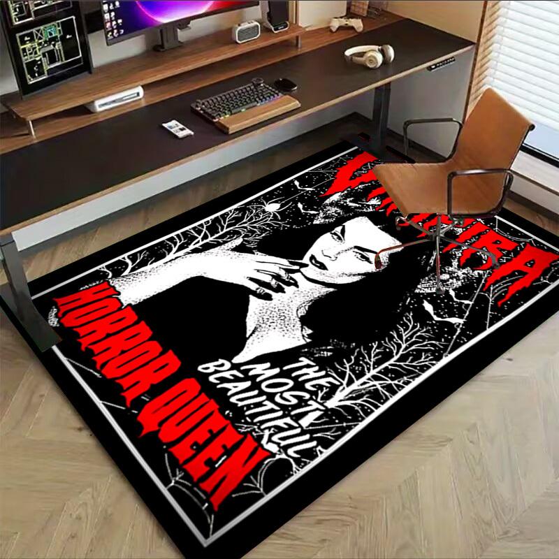 1pc Vampira Horror Queen Home Office, Durable Polyester Floor Mat with Easy, Office Decor, Urban Style, Nonslip Backing, Highquality Fabric