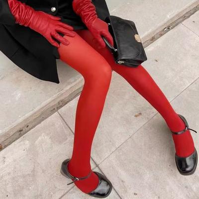 Women Pantyhose Ultra-thin See-through Red Mesh High Elasticity High Waist Anti-slip Solid