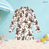 Girls High Neck Long Sleeve Front Zip Cartoon Printed Boyshort One Piece Swimsuit