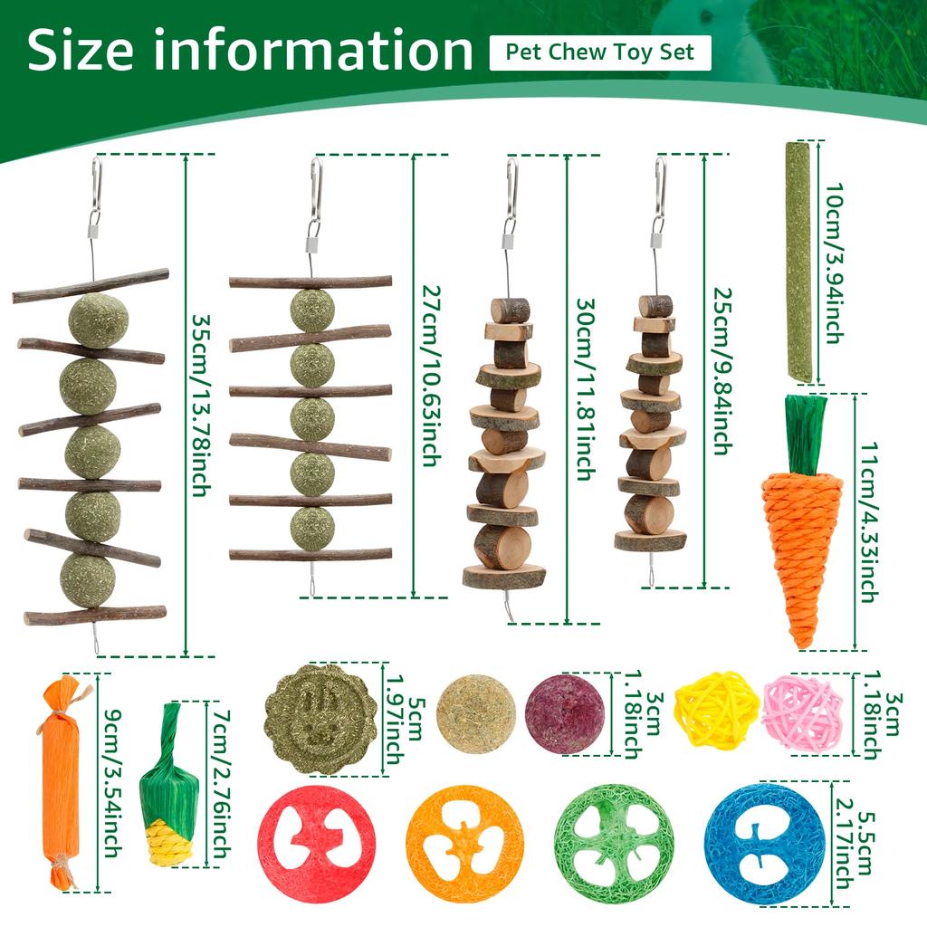 23Pcs Rabbits Chew Toys Wood Small Pet Boredom Breakers Cage Accessories Pet Tooth Grinding Snacks Guinea Pig Dragon Cat Fun Toy