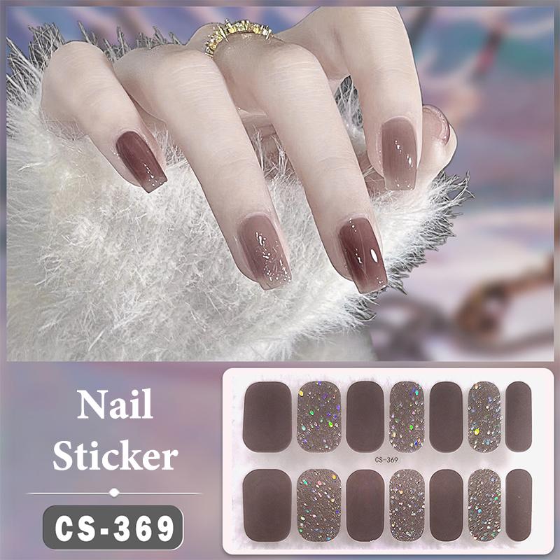 No Baking Lamp Waterproof Nail Wraps Full Cover Nail Stickers Solid Color 14 Nails/Set Multi Color Nail Art Look Patch Firm
