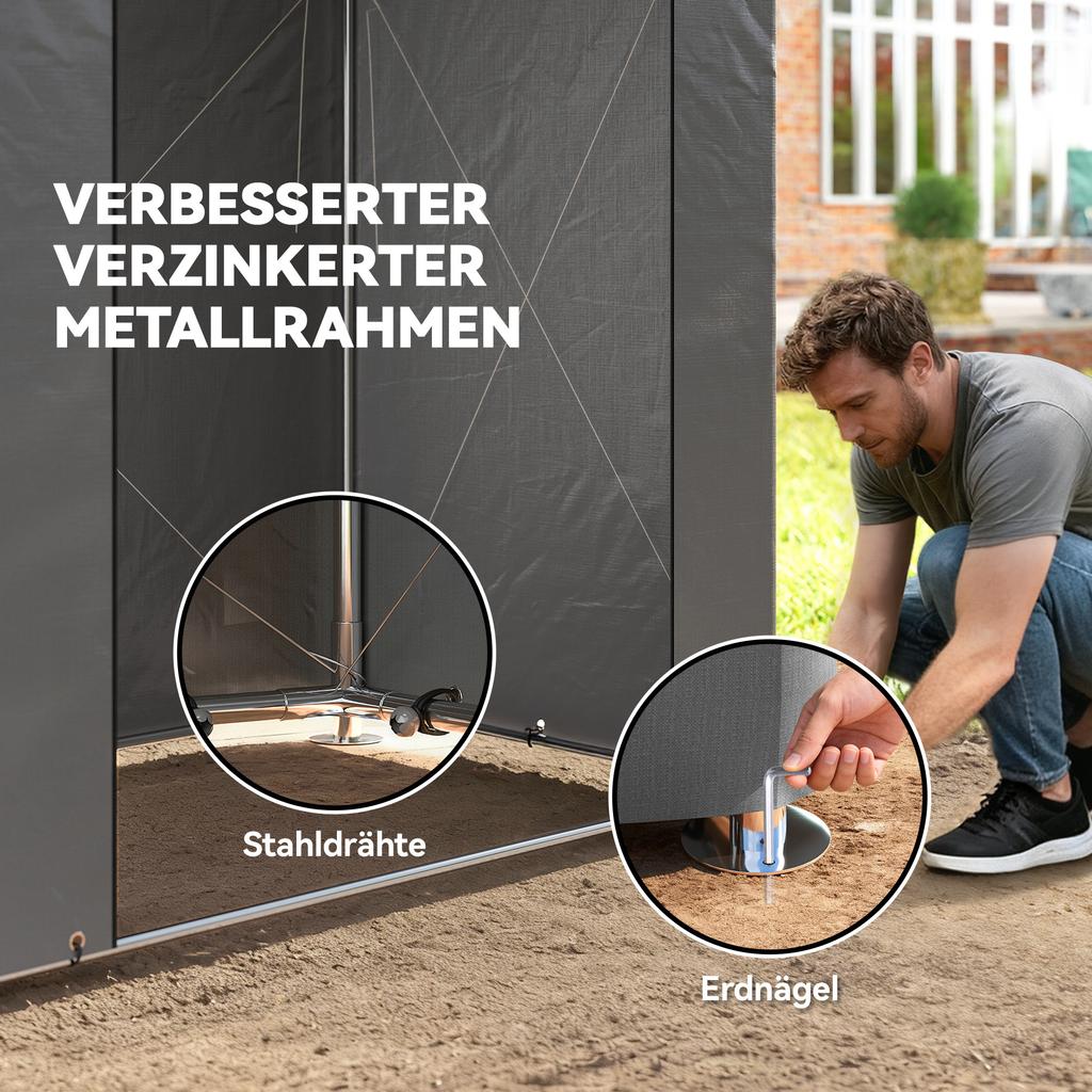 Tarpaulin Garage 1.9x1.2 m Waterproof Garage Tent with Roll-up Zipper Door, Ventilation Window, Dark Grey