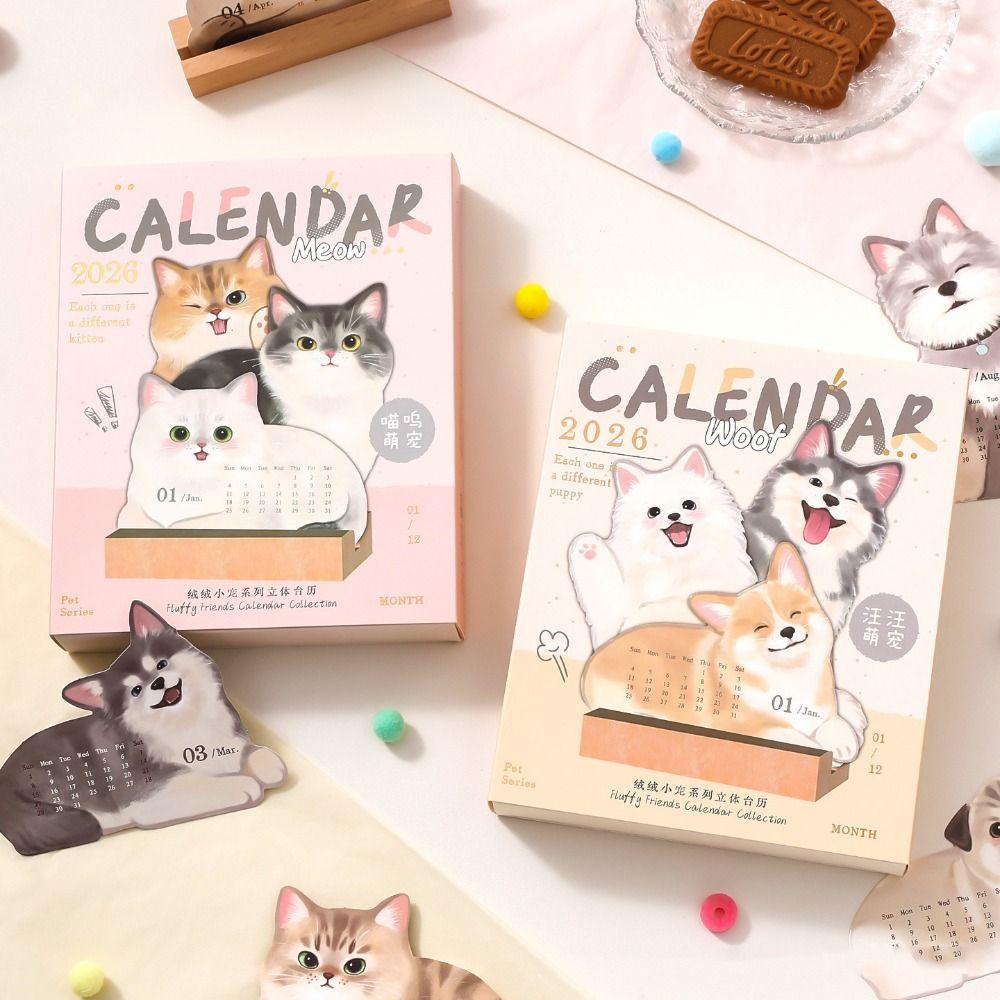 Cat Dog Series Desktop Calendar DIY Agenda Organizer 2026 3D Desk Calendar Home Office Desk