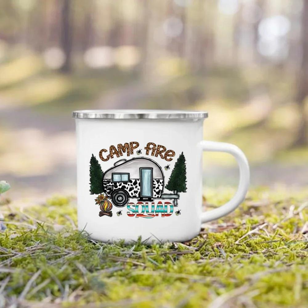 Camping Coffee Handle Cup Sometimes Nature Is All You Need Print Enamel Mugs Nature Hiking Water Tea Mug Holiday Travel Gift Cup