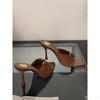 Fashion Summer sexy fashionable open toed high-heeled sandals with pleated metal buckles simple versatile pointed high-heeled shoes