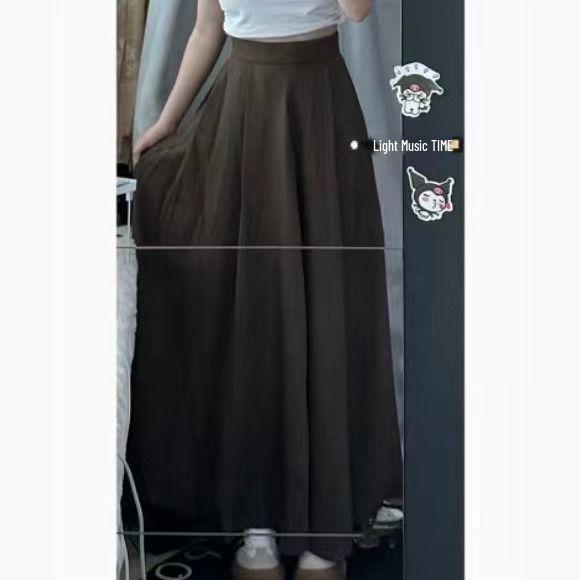 Retro High-Waisted Pleated A-Line Long Midi Skirt - Chinese Style Summer Slimming & Gentle Drape