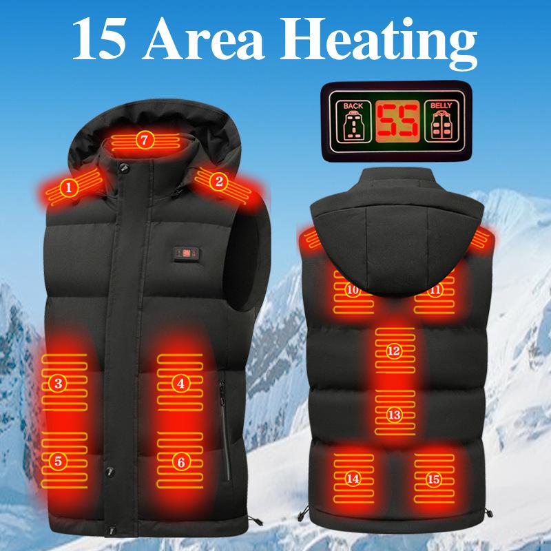 Gilet riscaldato intelligente USB da uomo a 15 zone con display