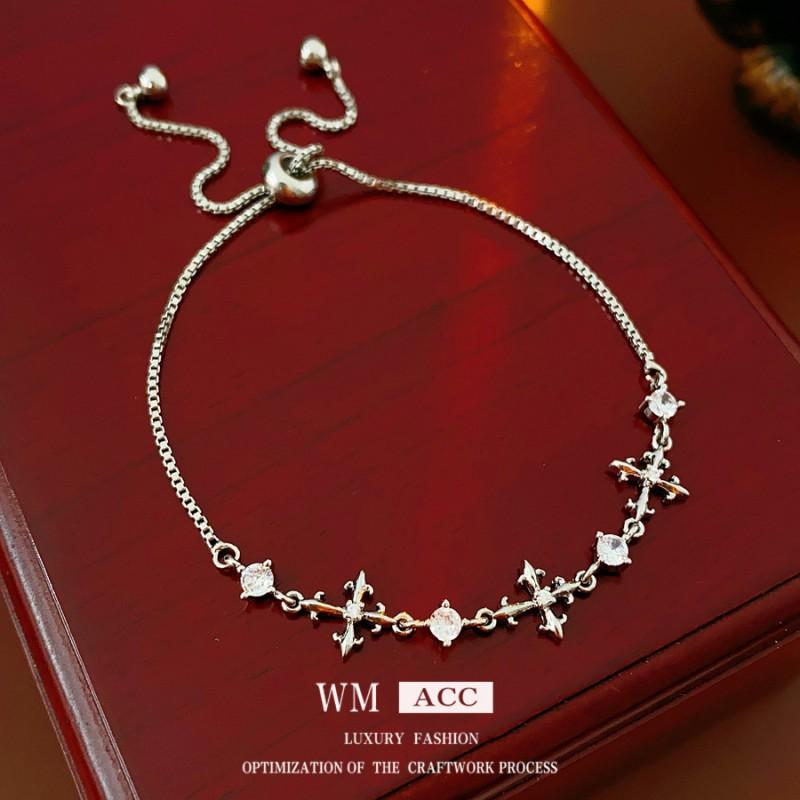 Elegant Zircon Cross Iris Flower Bracelet Women Minimalist Chic Tone Statement Jewelry