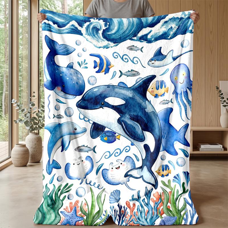 Ocean Life Adventure 11 Theme Blanket Lightweight Warm Flannel Blanket Decorative Throw Blanket for Home Decoration