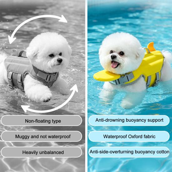 Oxford Cloth Dog Swimwear Life Jacket, High Buoyancy Pet Swim Vest with Chin Rest And Rescue Summer Water Activity Apparel Handle, Adjustable