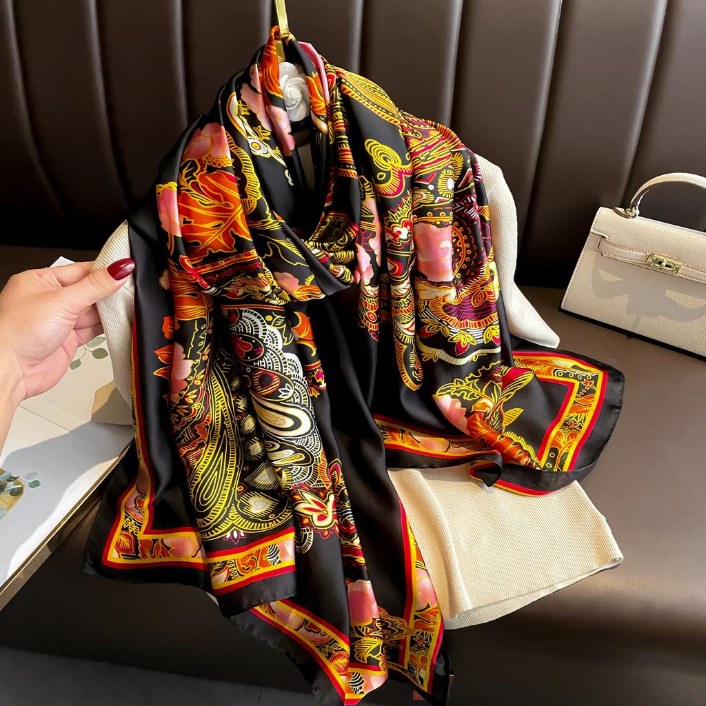 Literary Retro Cashew Totem Printing Silk Scarf Lijin Satin Long Silk Scarf Elegant Temperament Ladies Thin Section Shawl