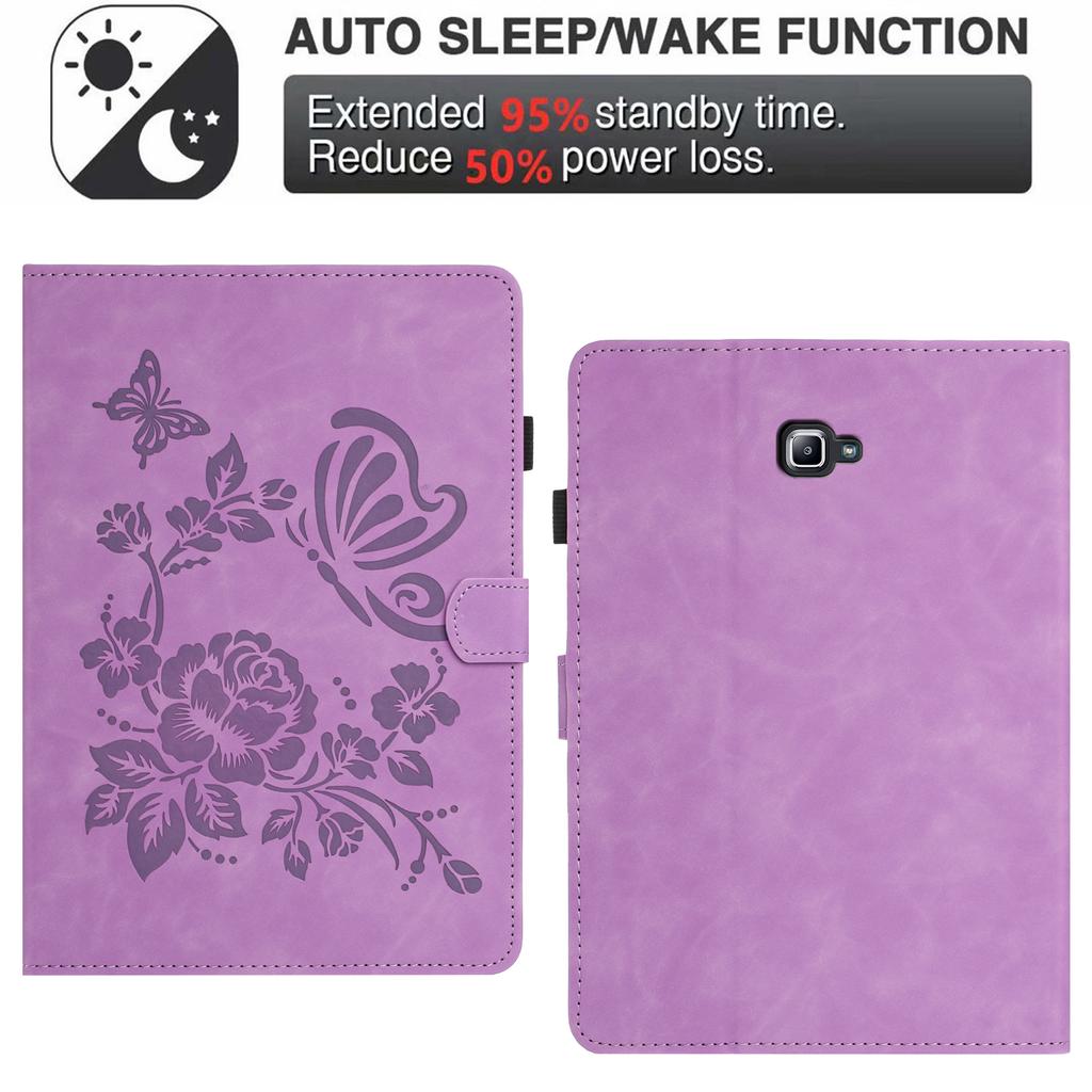 Für Samsung Galaxy Tab A 10.1 (2016) Hülle Kartenhalter Ständer Schmetterling Floral Prägung Leder Tablet-Abdeckung