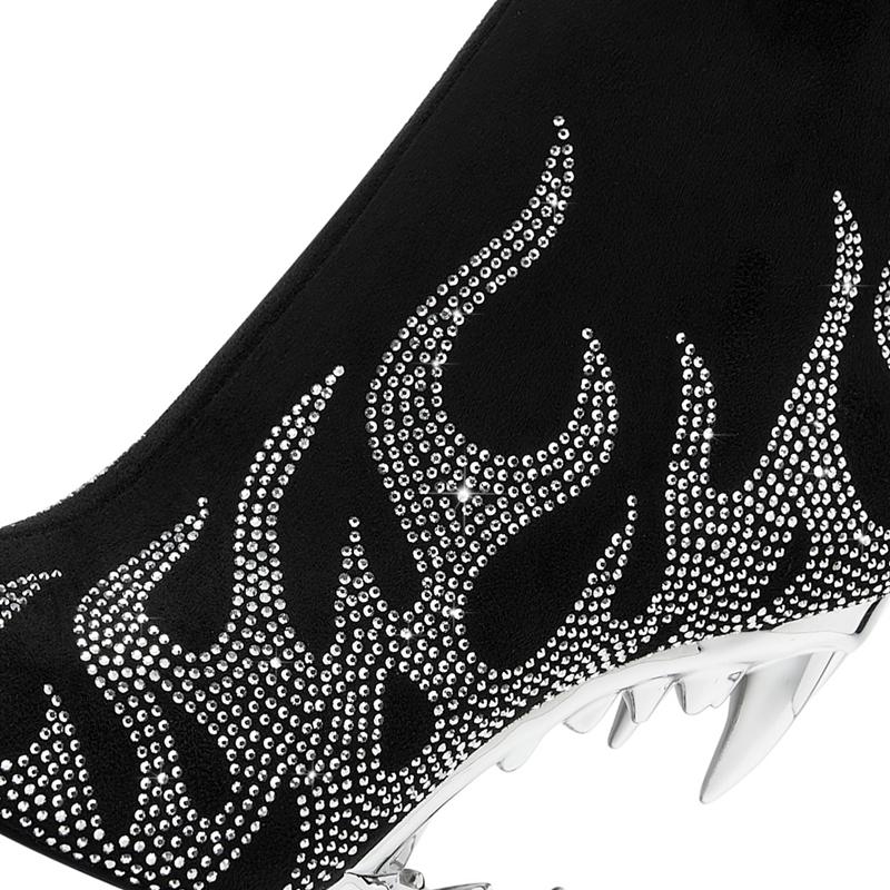 Fashion Kaky's New Water Diamond Flame Pointed Super High Heel Shaped Heel Wolf Teeth Tiger Teeth Women's Short Boots and Women's Boots