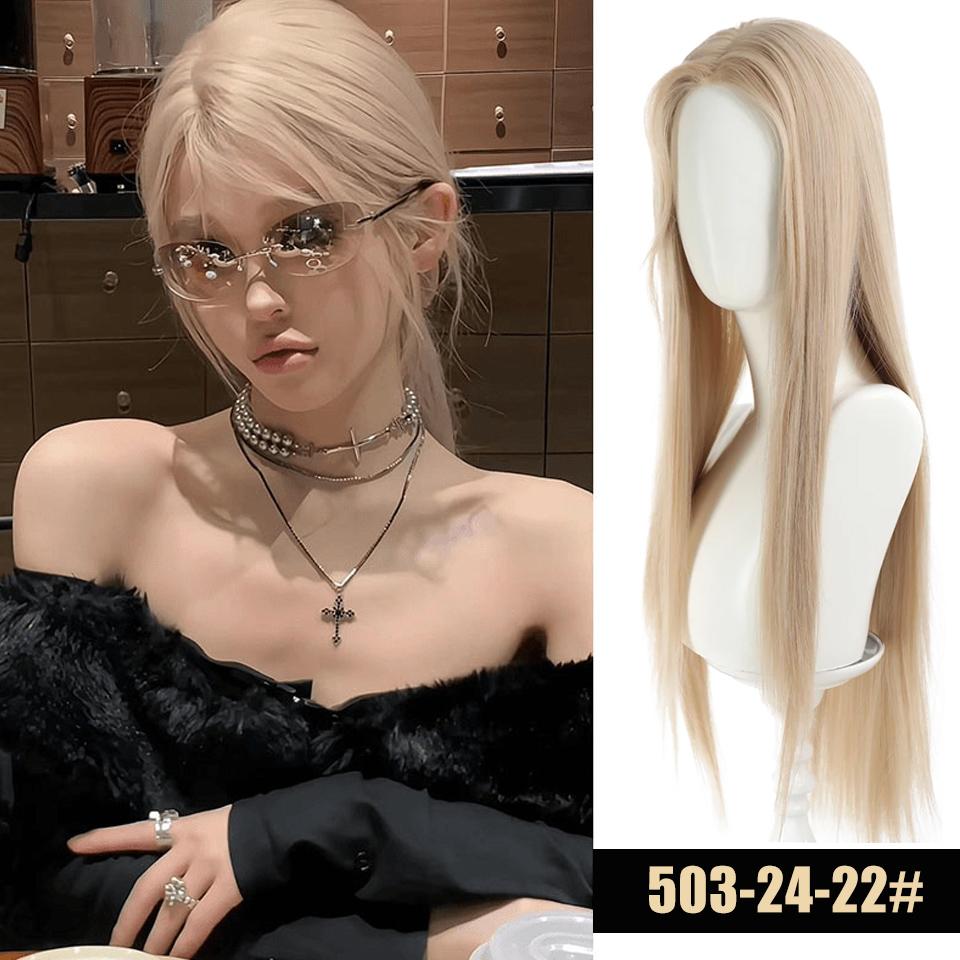 

Серый Золотой Длинный Прямой Парик Из Синтетических Волос Женский Лоб Кружева Изысканный Дочерний Темперамент Длинный Прямой Ежедневный Парик 73cm