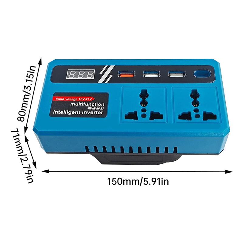 Dual Port 150W Portable Power Inverter Intelligent Converter 220V + 3 Usb 21V For Makita Battery
