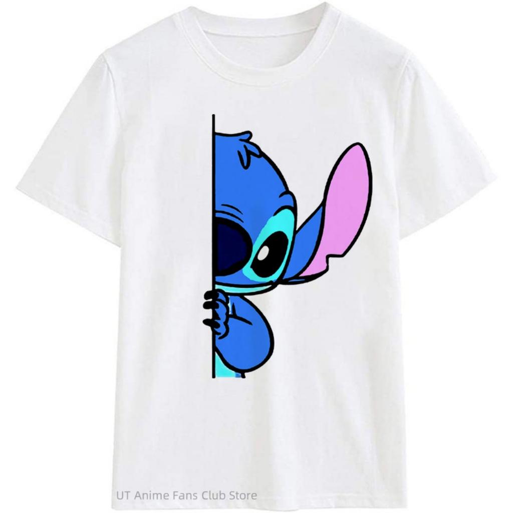 Summer Disney Stitch and Angel Couple Cotton Cartoon T Shirt Men Women Short Sleeve Boys Girls Tees Casual Loose Men Clothes