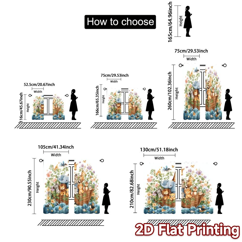 2pcs   2D FLAT PRINTING Curtains (Without Rod) AnimalArk Popular Curtains&Drapes Versatile Durable Polyester Curtains Room Decor
