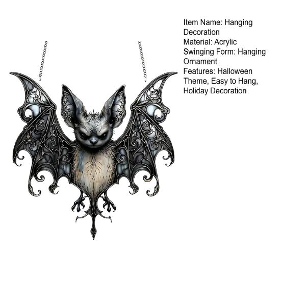 Halloween Witch Hat Hanging Decoration Stained Glass 2D Flat Acrylic Creepy Bat Skull Suncatcher Indoor Outdoor Wall Window Hanging Sign Ornament