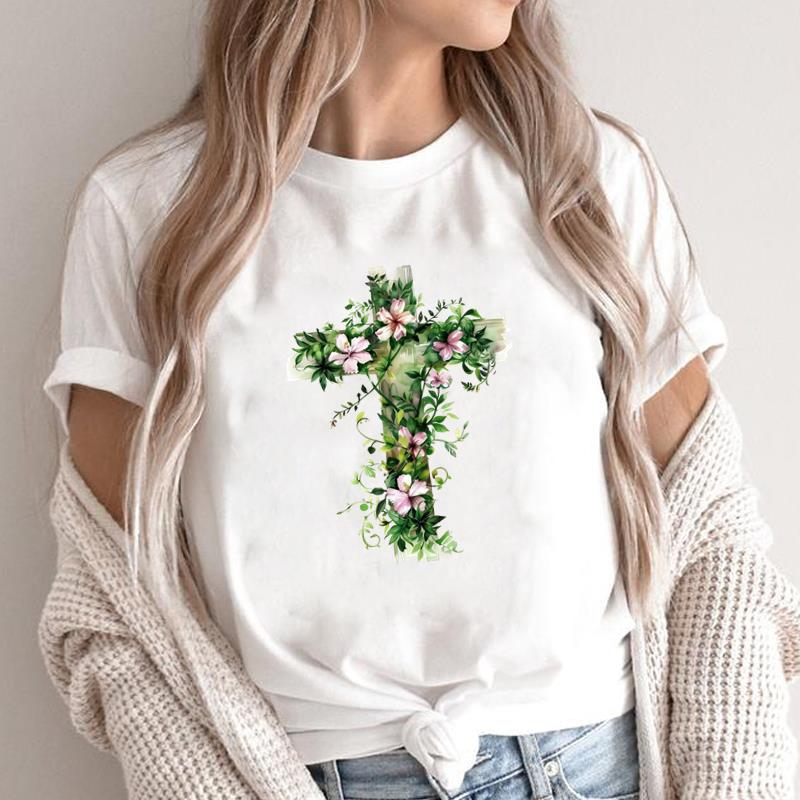 (Asian Size) lovely flower style cute Print Short Sleeve T-shirts Casual Women's Top T Clothing O-neck Fashion Female Graphic Tee