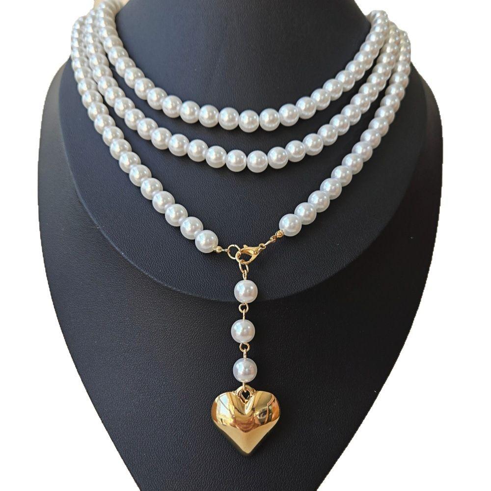 

Jewelry Elegant long pearl love pendant can be wrapped around necklace, multi-layer collarbone chain women срібний