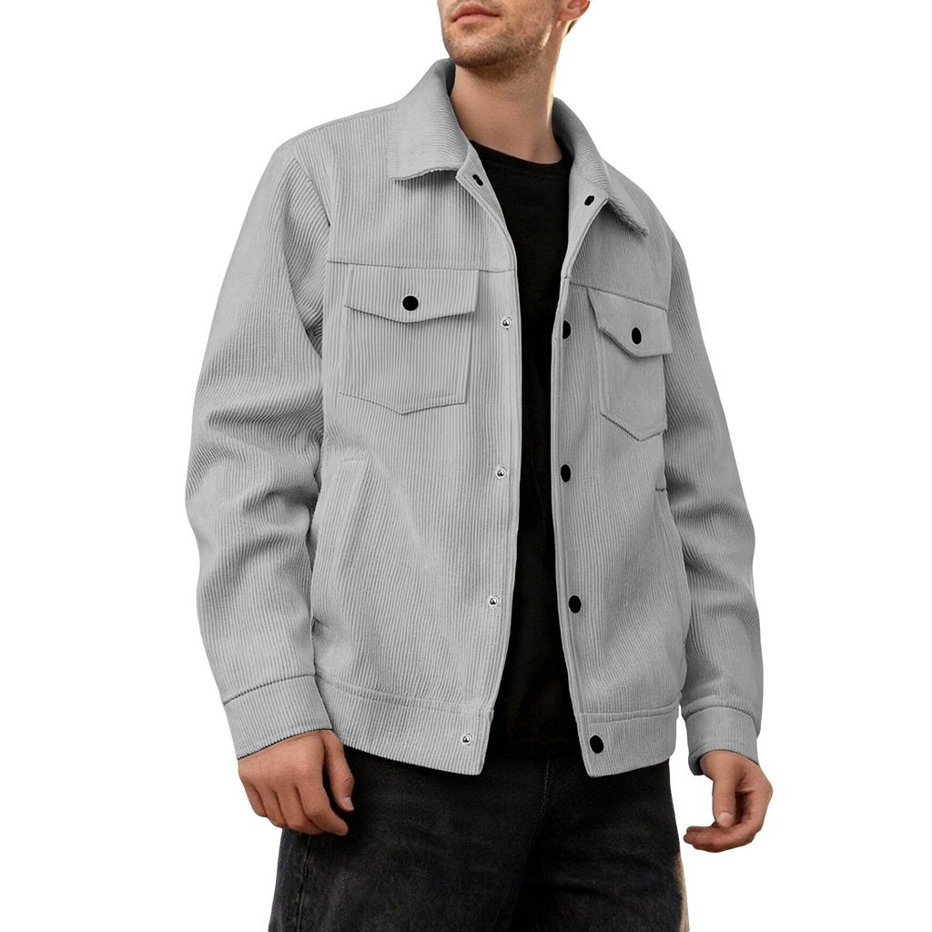 Corduroy Single-breasted Casual Sports Trend Pocket Jacket Men's Lapel Long-sleeved Shirt