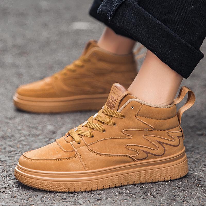 Fashion Brown Men's High Top Sneakers Quality Men's Skateboard Shoes Platform Casual Mens Designer Sneakers Zapatillas Hombre