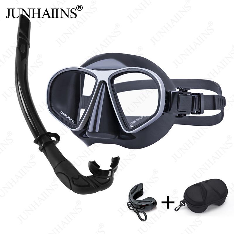JUNHAINS Free Diving Mask Low-Capacity Aluminum Alloy Glasses Frame Wet Breathing Tube Snorkel Set For free diving, snorkeling