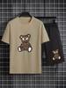 Summer Men's Fashion Casual Sports Set Loose-Fit Trendy Doll Graffiti Print Crew Neck Short Sleeve Two-Piece Set with Shorts