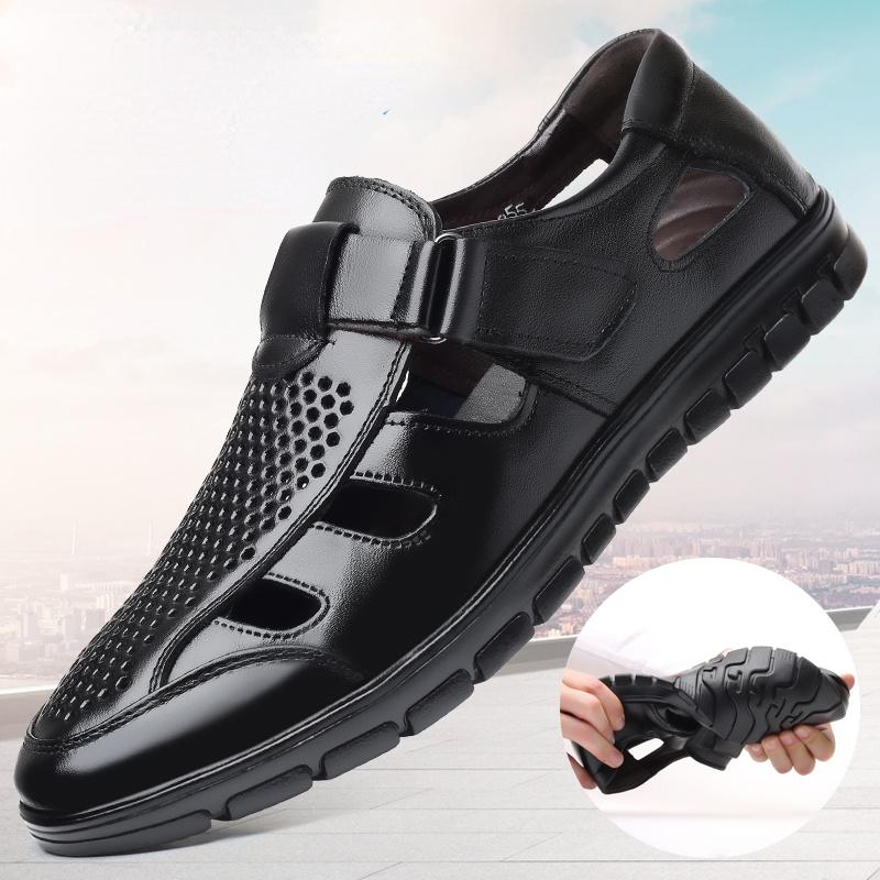 Casual Leather Sandals Breathable Men Summer Fashion Soft Non-slip Wearable Work Hollow Out Comfortable Male Classic Black Brown