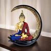 Decorative Buddha Idol for Home | Resin Meditating Buddha Statue In Moon Frame | Spiritual Showpiece
