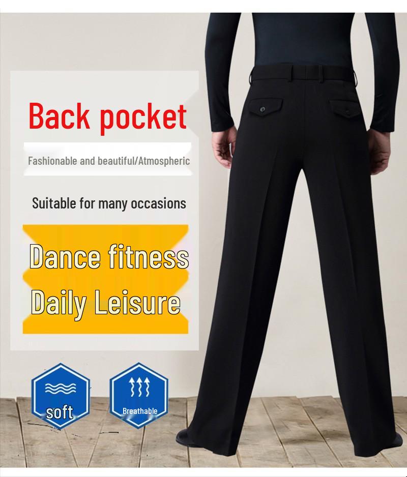Auf Lager: Moderne Rumba Ballsaal Gabardine Tanzhose - Latein Weites Bein Gerade Hose für die Praxis