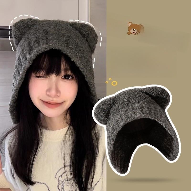 Japanese Cute Bear Knit Hat For Women Winter Warmth And Ear Covering