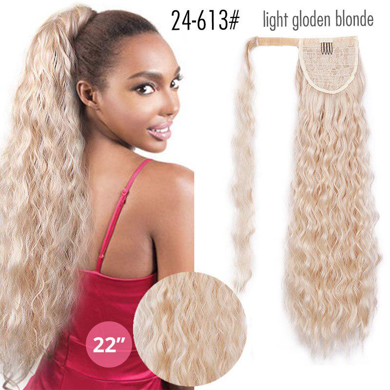 Long Wavy Kinky Curly Velcro Clip In Ponytail Hair Extensions Synthetic Natural Color Hairpieces