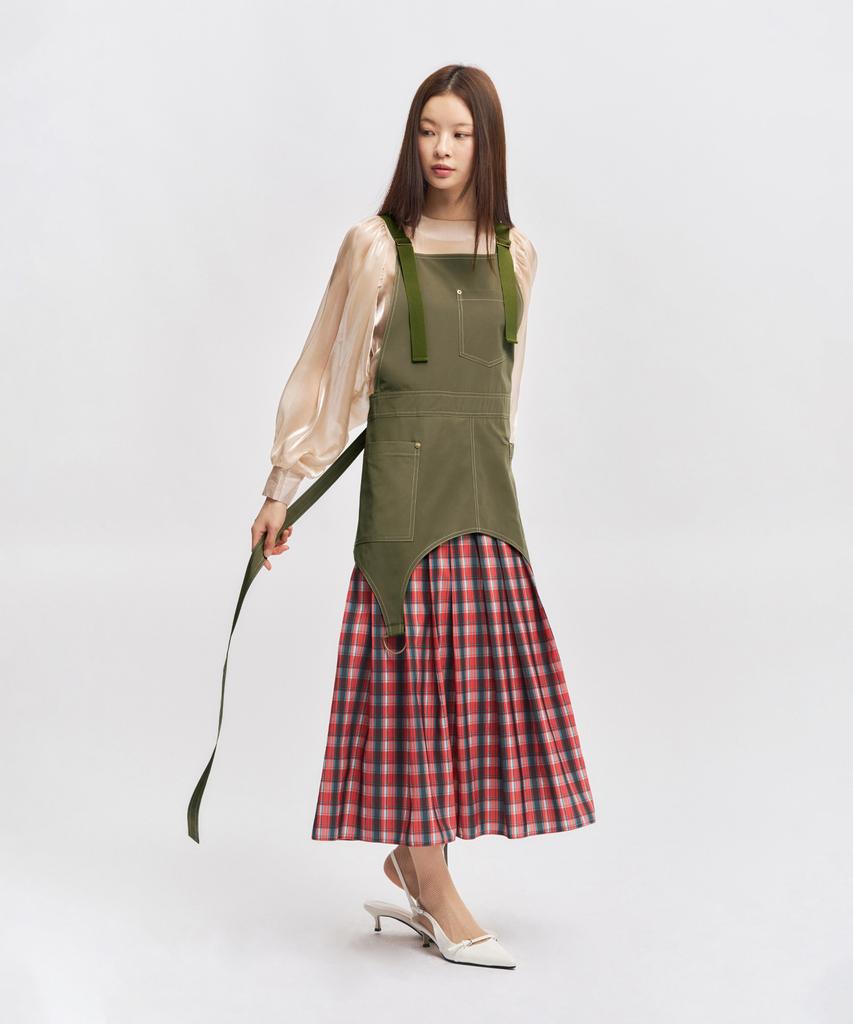 Eipeuleonwei Scarlet Check Khaki Apron Dress