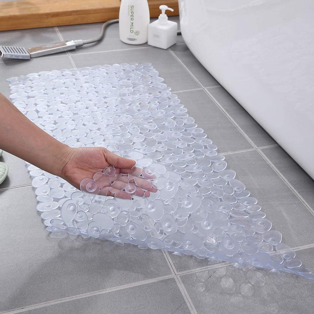 Non-Slip Pebble Bathtub Mat Machine Washable Eco PVC Bathroom Mat With Drain Holes Suction Cups Deep Foot Massage Shower Mat