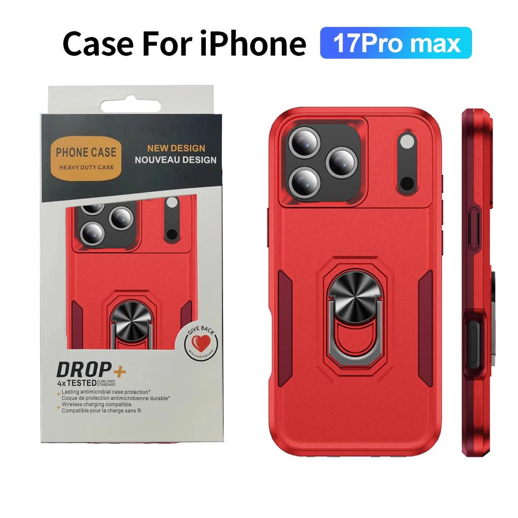 Rugged Car Magnetic Hybrid Protect Case for IPhone 17 Air 16E 15 14 Plus 13 12 Pro Max 360°Rotable Metal Ring Bracket Hard Cover