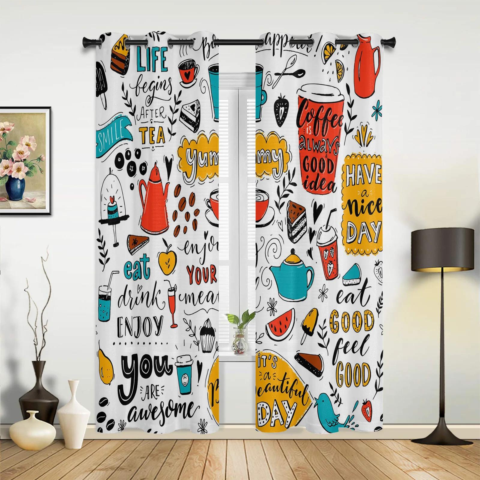 

Кофейная чашка, торт, конфеты, современные шторы для зала, гостиной, кухни, спальни для мальчиков и девочек, длинные шторы для окон, декор для дома 107W x 115H(cm) x2
