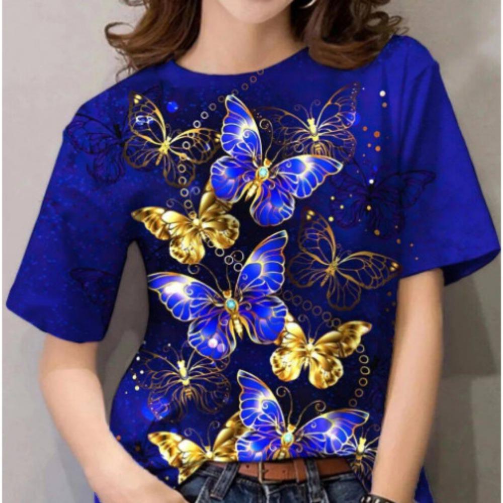 Summer Butterfly Pattern T-shirt for Fashionable Women XS