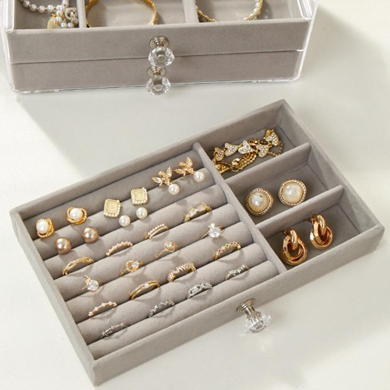 Jewelry Organizer Box Transparent Display Case 3 Layer Earrings Necklace Ring Plastic Organizing Boxes Velvet Jewelry Tray Gifts