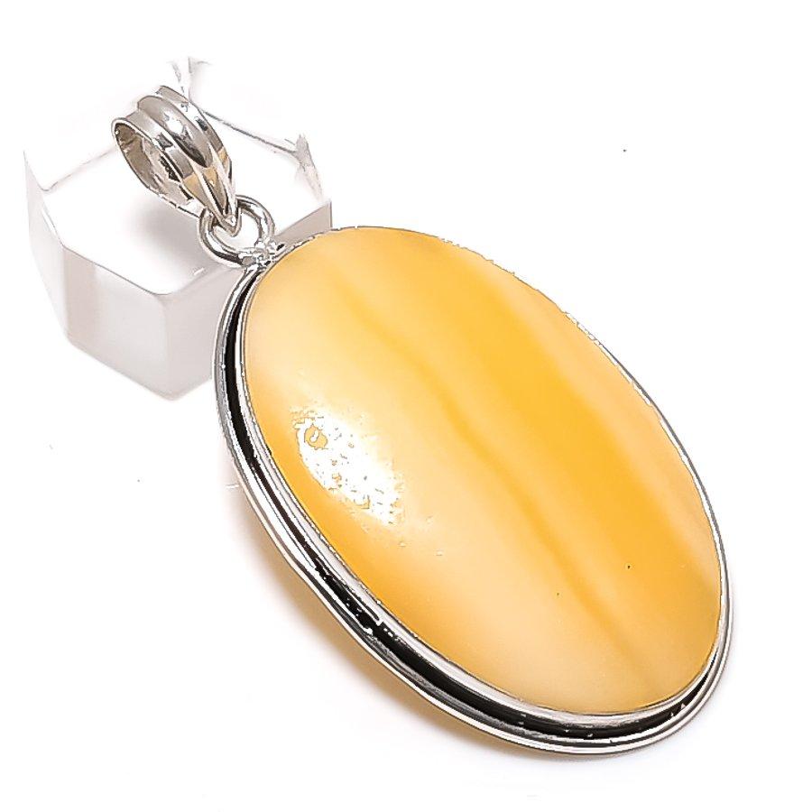 Yellow Calcite Gemstone Handmade 925 Sterling Silver Jewelry Pendant 2.36" u1r55