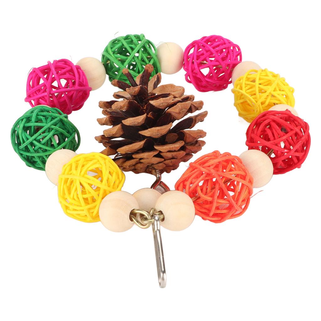 Bird Cage Hanging Toys Rattan Balls Logs Parrot Swing Toys with Natural Pine Cones for Lovebirds Finch Parakeets