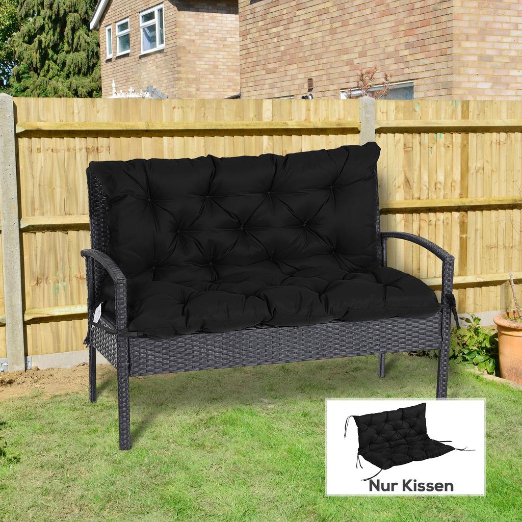 3 Seater Bench Cushion 100x98x8 cm Bench Cushion with Ties, Bench Pad for Garden Furniture Porch Swing, Black