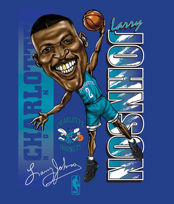Larry Johnson Caricature T-shirt Blue Tee All Size S to 5XL JJ3753