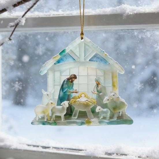 Nativity Ornament for Christmas Tree Acrylic Christian Nativity Scene Hanging Decoration Religious Suncatcher for Home Window Decor