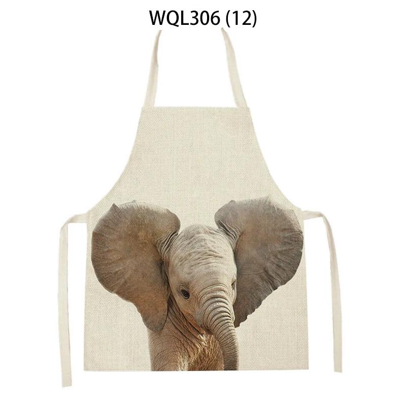 Cartoon Rabbit Deer Bear Print Kitchen Apron Women Men Sleeveless Linen Cooking Apron Home Cleaning Pinafore Baking Accessories